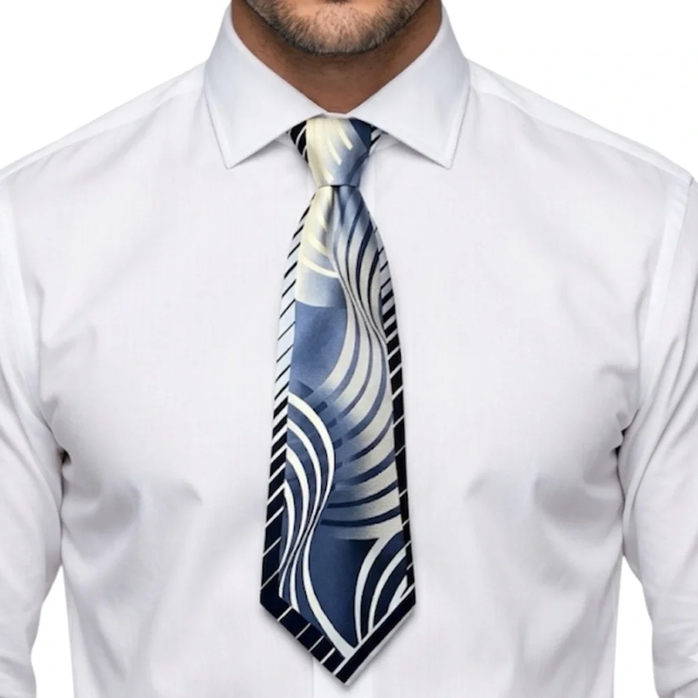 Steven Land 100% Silk Men's Blue Abstract Pattern Neck Tie